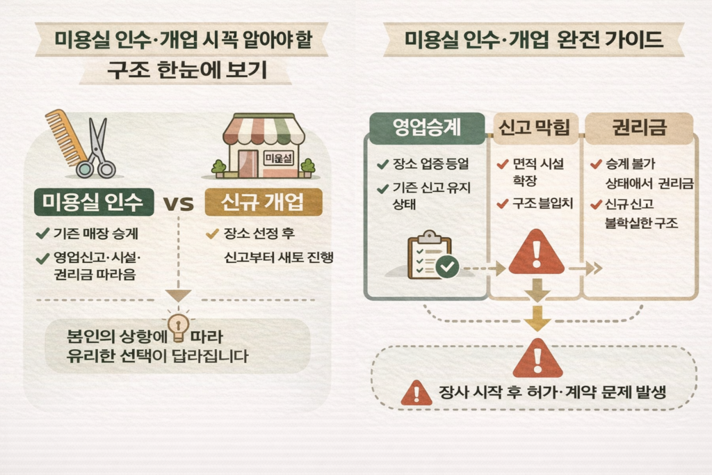 미용실 인수 시 영업승계 불가, 신규 신고 지연, 권리금 계약 리스크 구조
