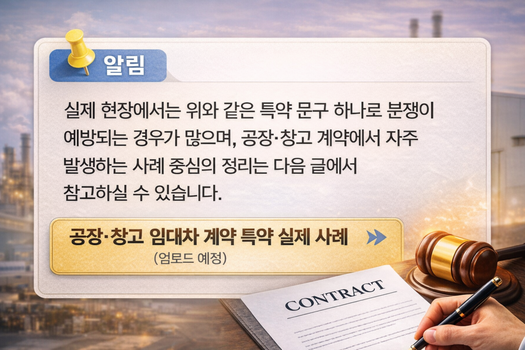 공장 창고 제소전 화해조서 특약 한 문장 예시와 체크포인트