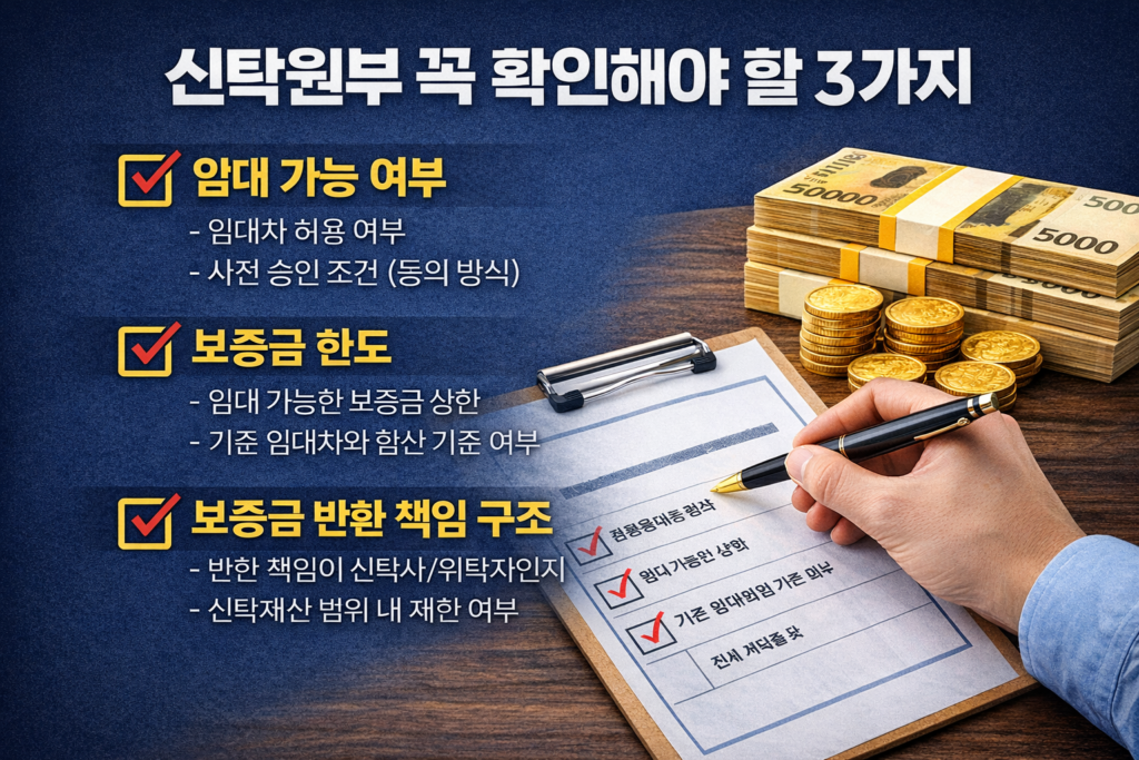 신탁원부에서 반드시 확인해야 할 임대 가능 여부 보증금 한도 보증금 반환 책임 구조