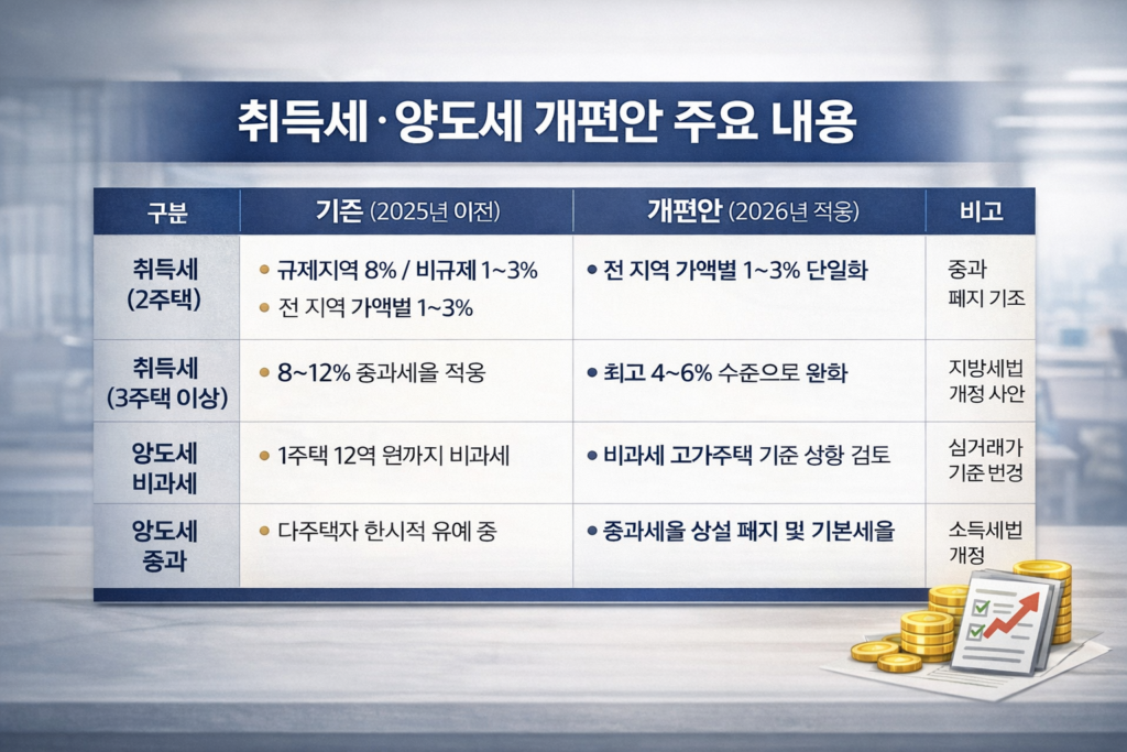 2026년 취득세 양도세 세제 개편안 주요 내용 