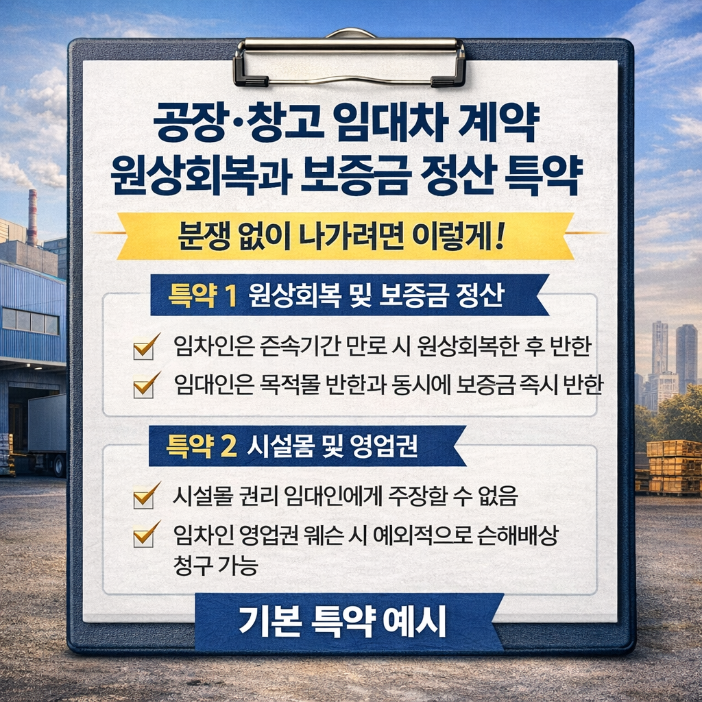 공장·창고 임대차 계약 특약 실제 사례 원상회복과 보증금 정산 특약 예시